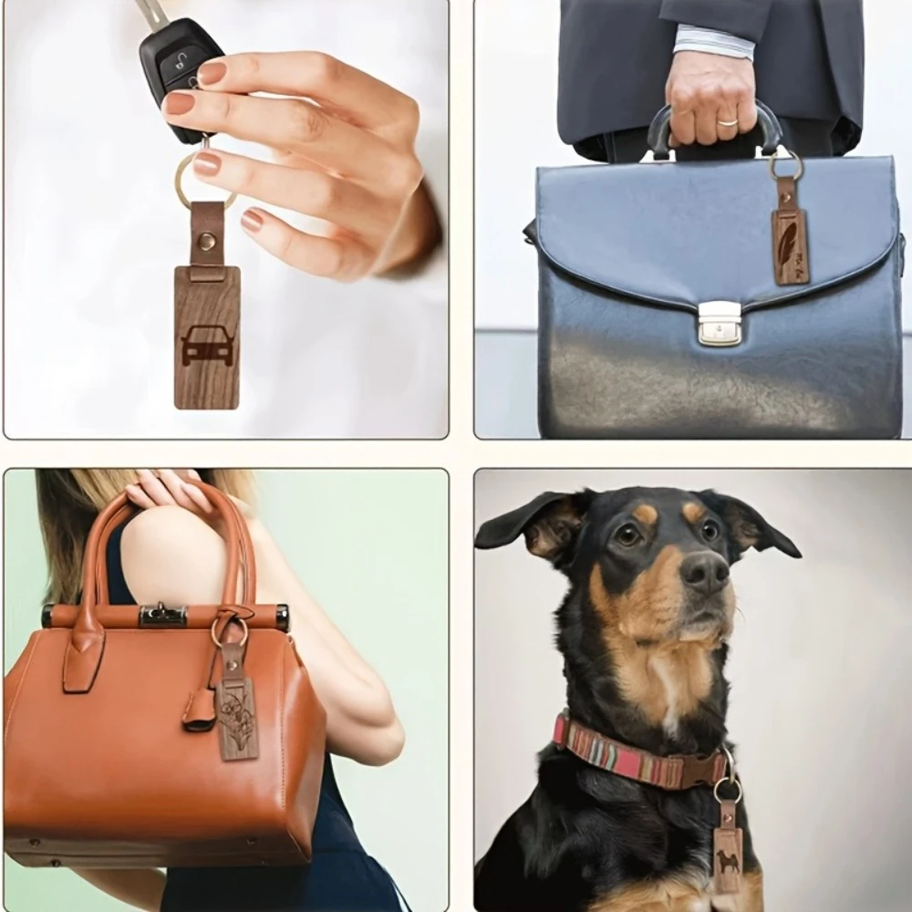 Custom Text Solid Wood Leather Keychain, Personalized Name Key Ring