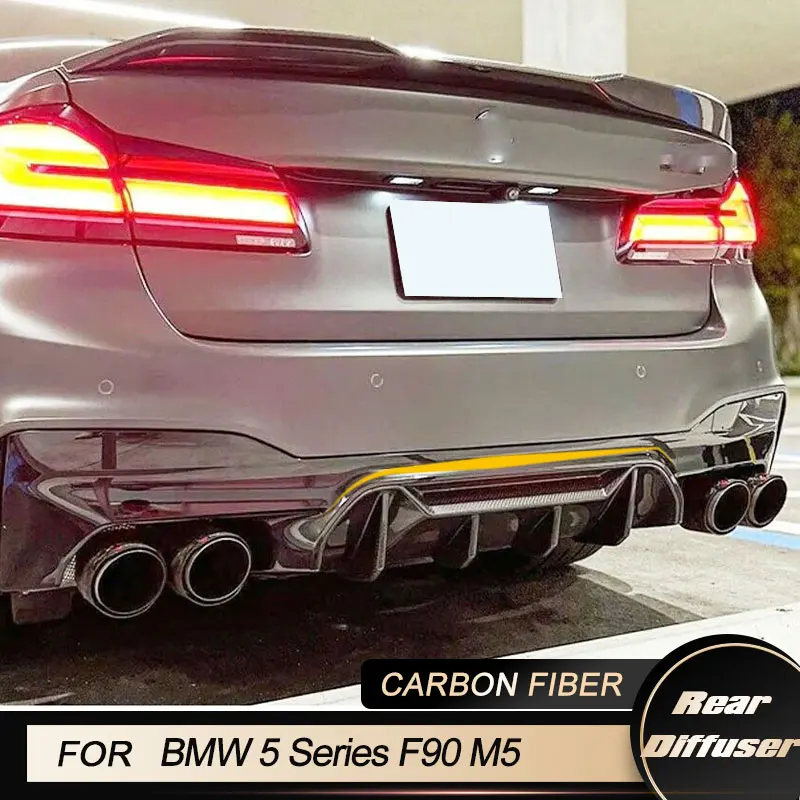 Car Rear Bumper Diffuser Lip Spoiler For BMW 5 Series F90 M5 2018-2020 Rear Diffuser Lip Apron Protector Body Kit Carbon Fiber