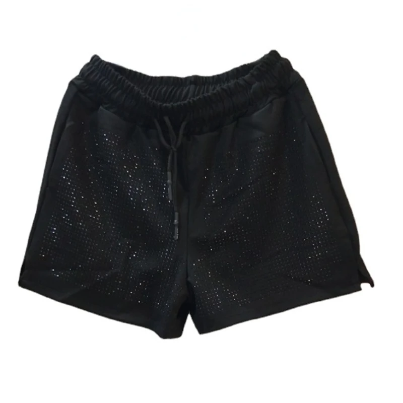 Imagem -05 - Short de Strass Brilhante Feminino Elástico na Cintura Diamante Perna Larga Solto Novo Pano Feminino Primavera Verão 2023