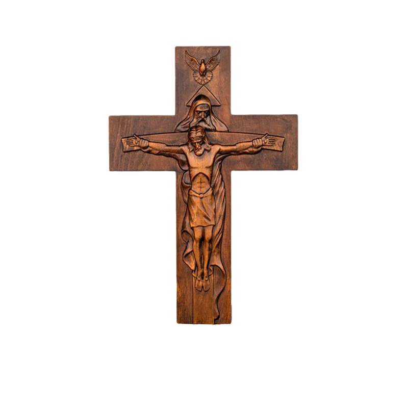 

Holy Bible Trinity Cross Beech Christ Carving Wood Church Fater And Son Statue Wall Decor Christmas Figures