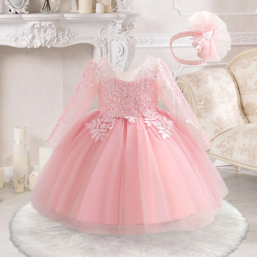 Charlotte elegante 6M-4 anni bambino maniche in pizzo ricamato fiore ragazza festa di compleanno cerimonia di laurea vestito da spettacolo