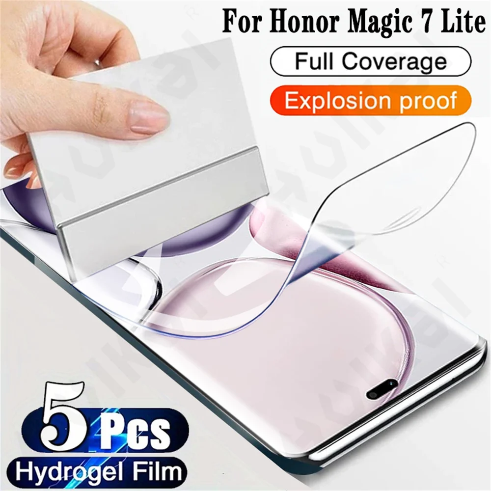 

5 Pcs Hydrogel Film For Honor Magic 7 Lite Pro HD Clear Soft TPU Screen Protector Fingerprint Unlocking Protective Cover Film