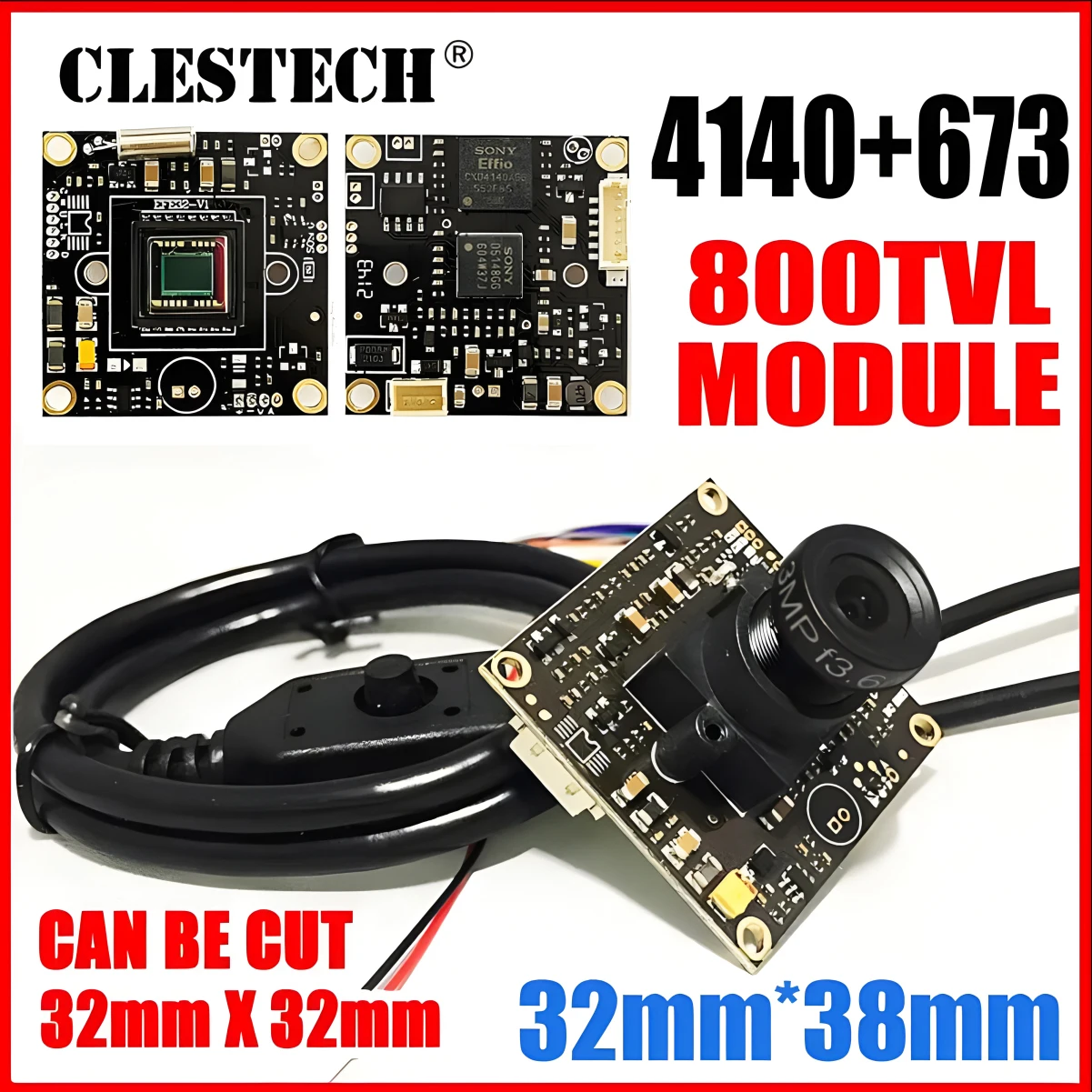 

1/3"Sony 4140+673 800TVL Ccd Effio HD Cctv Camera Chip Module Circuit Board Osd Cable TV Monitor Board Microscope DIY 32*32 Size