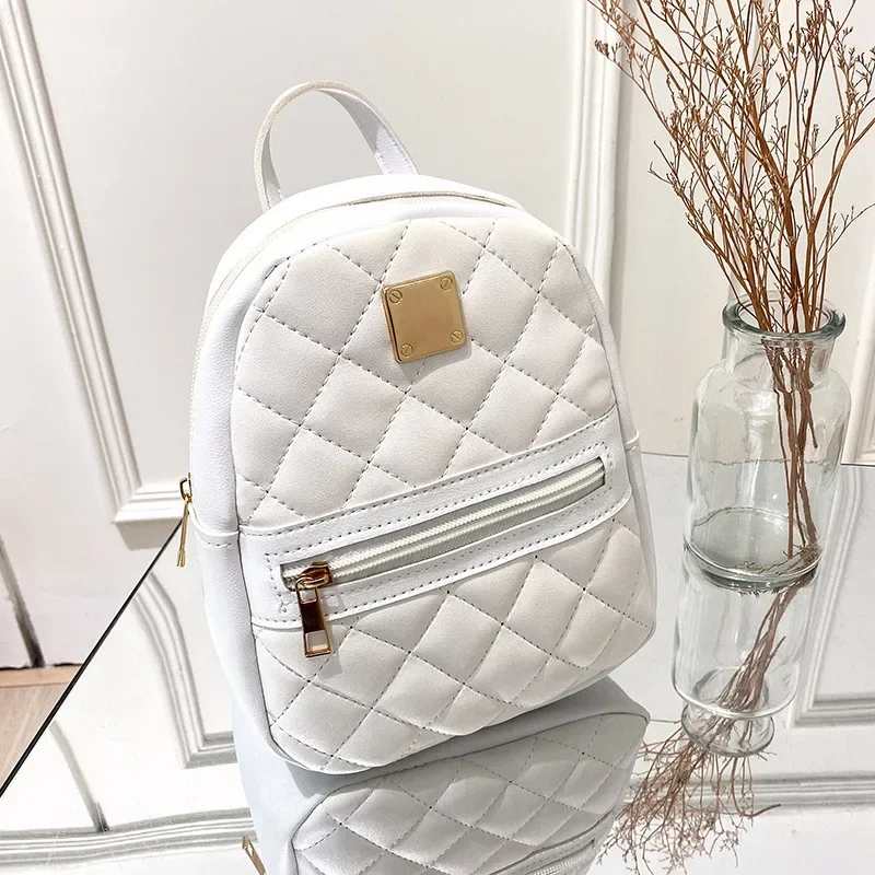 Youda Pu Solid Color Mini Rhombus Backpack Suitable for Women Fashion Casual Small Backpack Girls Korean Style Student 2022 New