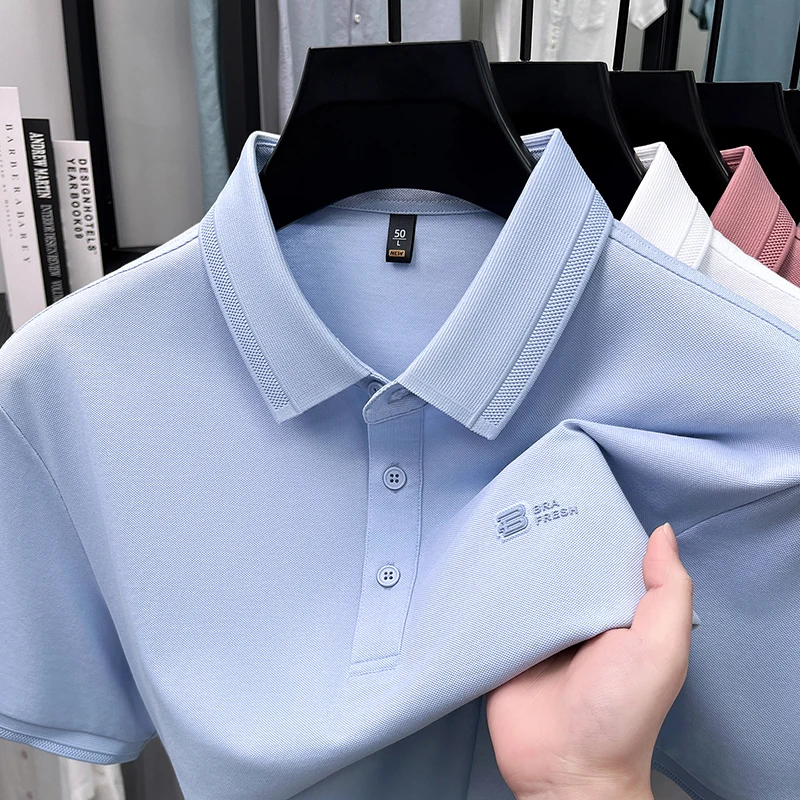 Luxury men's short sleeve summer polo shirt brand fashion new breathable summer solid color high-quality letter embossed T-shirt