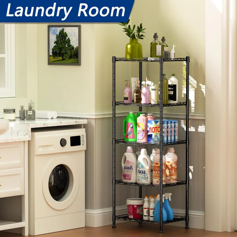 5-Wire Shelving Metal Storage Rack Adjustable Shelves, Standing Storage Shelf Units for Laundry Bathroom