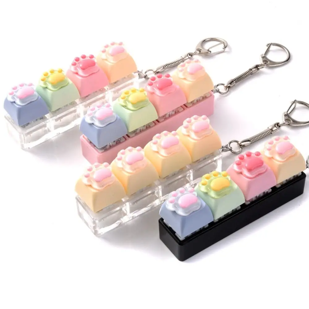 Backpack Pendant Cat's Paw Keyboard Fidget Smooth Texture Colorful Design Cat Paw Squishy Keychain 4 Keys Cat Paw Shape