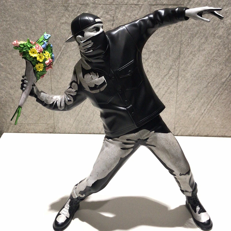 Arte moderna scultura statua figurine Banksy Flower Bomber Polystone resina inghilterra Street Art scultura figura arte da collezione