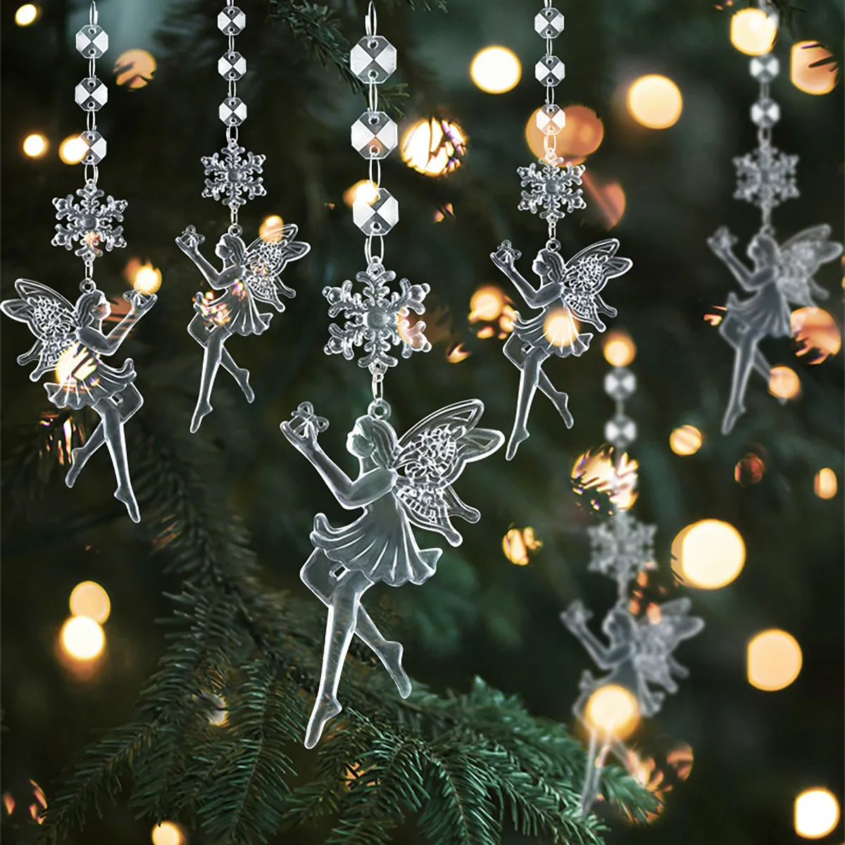 6PCS Angel Pendant Clear acrylic Christmas Tree Decoration Wedding Party Atmosphere Supplies Curtain Patio Outdoor Decoration