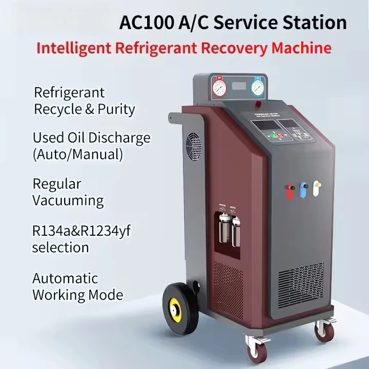 AC100  Automatic Car Air Condition AC Refrigerant Recovery Gas Filling Machine Automotive Refrigerant Flush Equipment