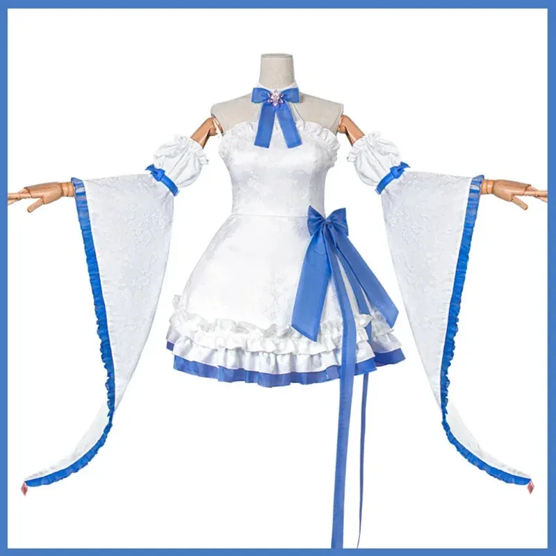 애니메이션 Re:제로부터 시작하는 이세계 생활 렘 코스프레 의상 화이트 스카이블루 메이드 드레스 2025 여성 귀여운 생일 파티 의상