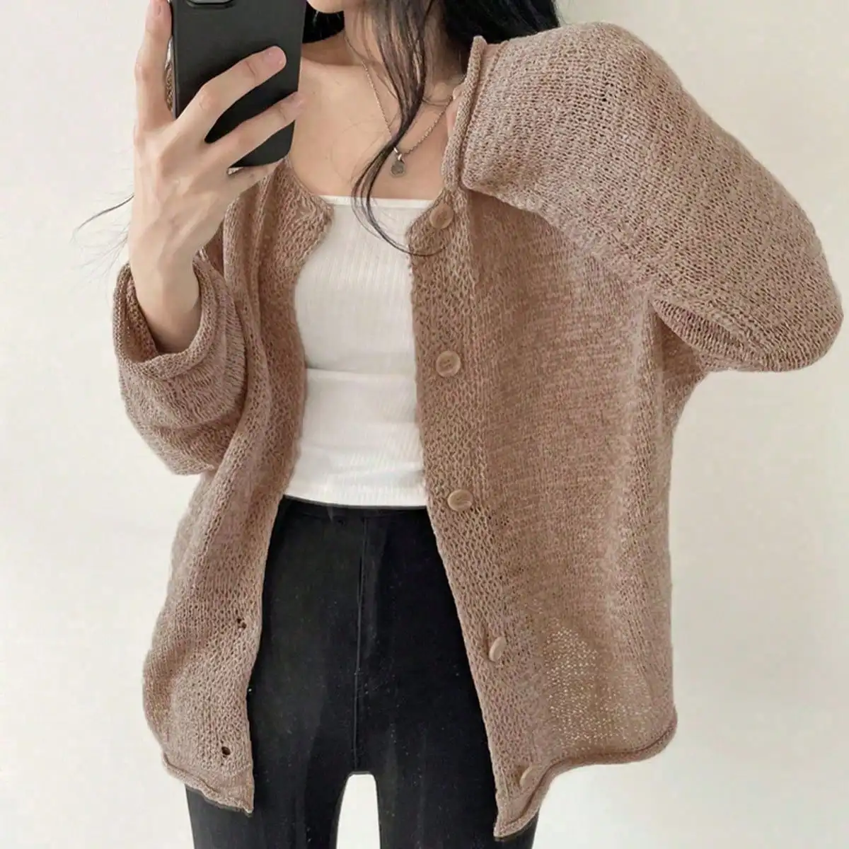 Korean Chic Summer Thin Knitted Cardigan for Women, High-End, Age-Reducing, Fashionable Top for Outer Wear