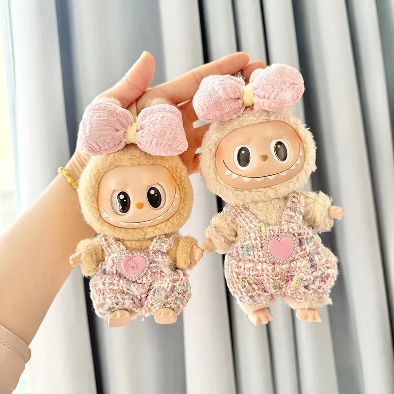 For 17cm labubu V1 V2 outfit clothes pendant baby clothes strap powder love fragrant style clothes Decoration Accessories