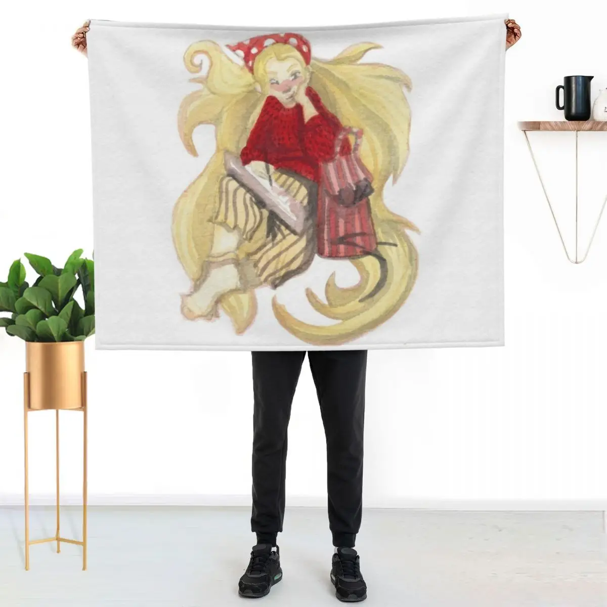 Rapunzel Girl Doing a Drawing in Watercolour Throw Blanket Warm manga Soft Big Camping Blankets