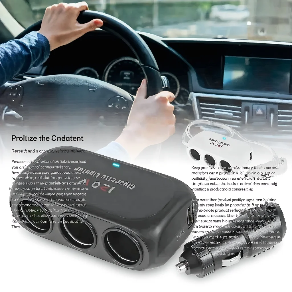 Triple Port 12V 24V Car Charger with Dual USB Fast Charging and LED Light for...