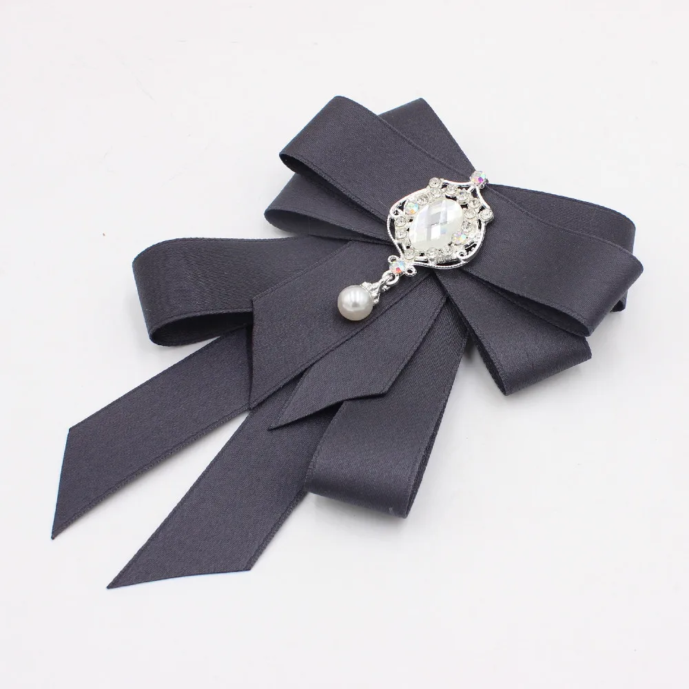 Handgemachte Mode schwarz Band Fliege Strass Kristall Stoff Stoff Luxus Hochzeits kleid britische Schulmädchen Geschenk für Frauen – Detail 5