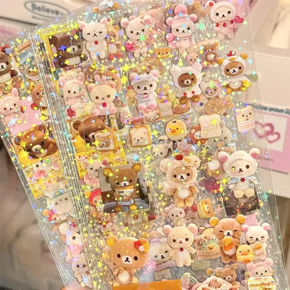 5 قطعة مرحبا كيتي Rilakkuma الكرتون يموت قطع ملصق لطيف كيتي القط وامض ملصقات الليزر أنيمي كتيكات المواد ملصقات #5