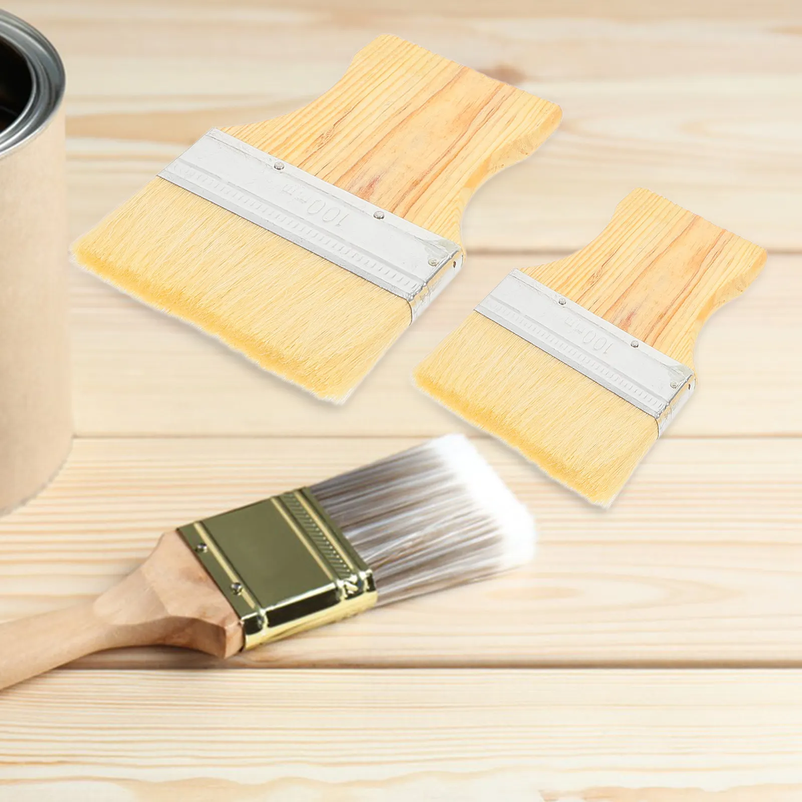 3Pcs Paint Brush Flat Tip Wooden Handle Flat Paddle Painting Brush Oil Acrylic Wall Furniture Painting Supplies Art Paintbrush