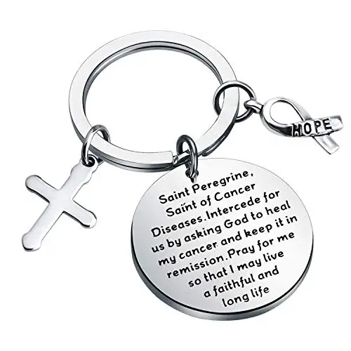 Patron of Cancer Saint Keychain Peregrine Jewelry Cancer Fighter Gift Recovery Gift Cancer Prayer Keychain Cancer Survivor Gift
