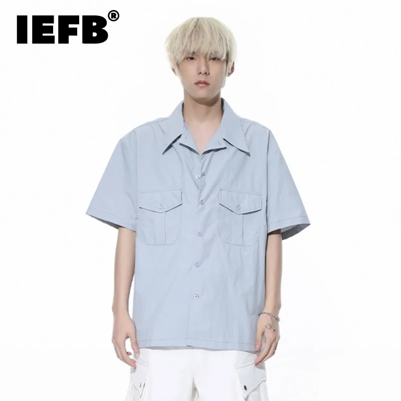 

IEFB Men's Wear Shirt Spring Summer New Fashion Casual Half Sleeve Top Korean Solid Color Double Pockets Work Style 2024 9C5146