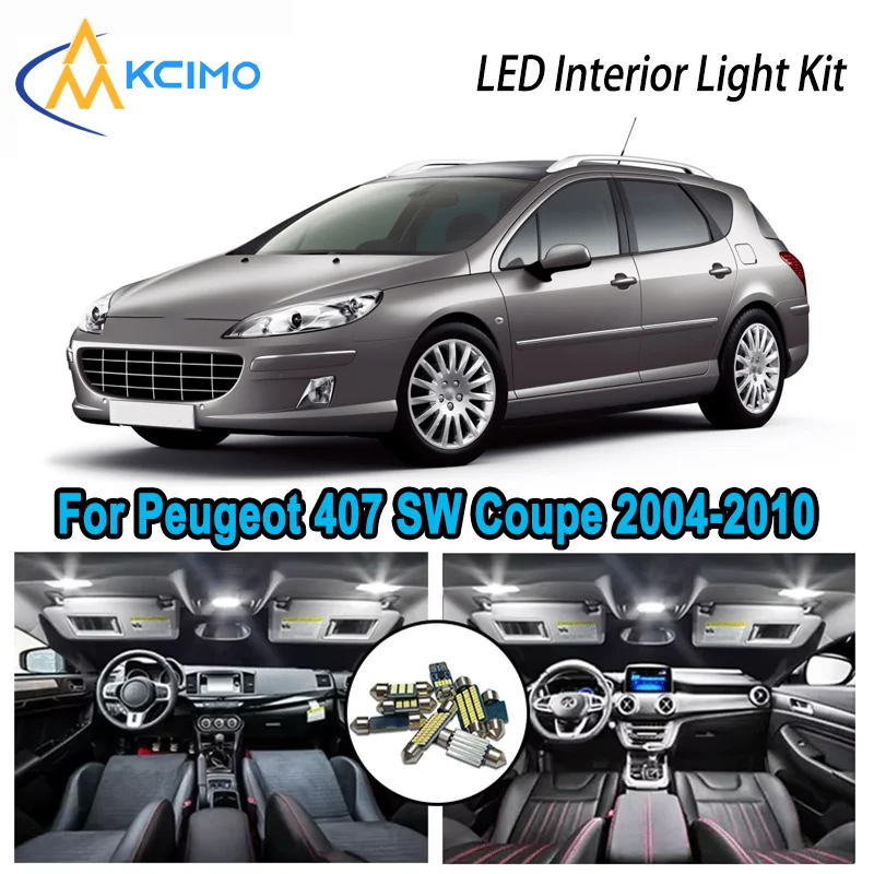 

High-Quality LED Interior Kit for Peugeot 407 SW Coupe 2004-2010 2006 2007 Premium Error-Free Dome Map Trunk Automotive Lamps