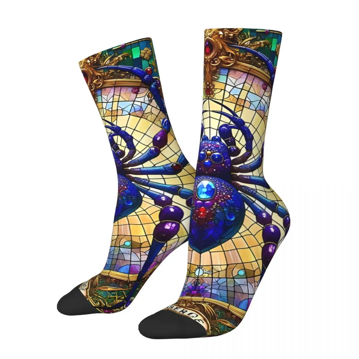 Spider Splendor Webbed Tribute In Glass Sock Printed Man Polyester