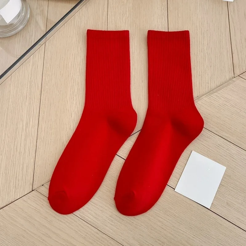 

1 Pairs Women's Socks Red White Black Ankle Socks Breathable Sports Comfortable Solid Color Cotton Floor Socks For Girls Hosiery