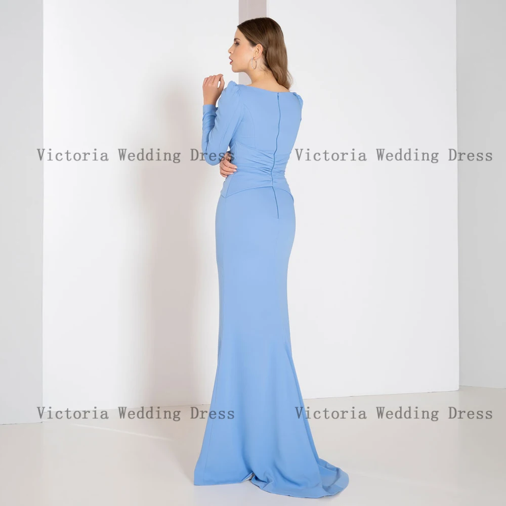 Vestidos simples de cuello redondo para madre de la novia, vestidos de fiesta de boda de manga larga, plisados, longitud hasta el suelo de sirena