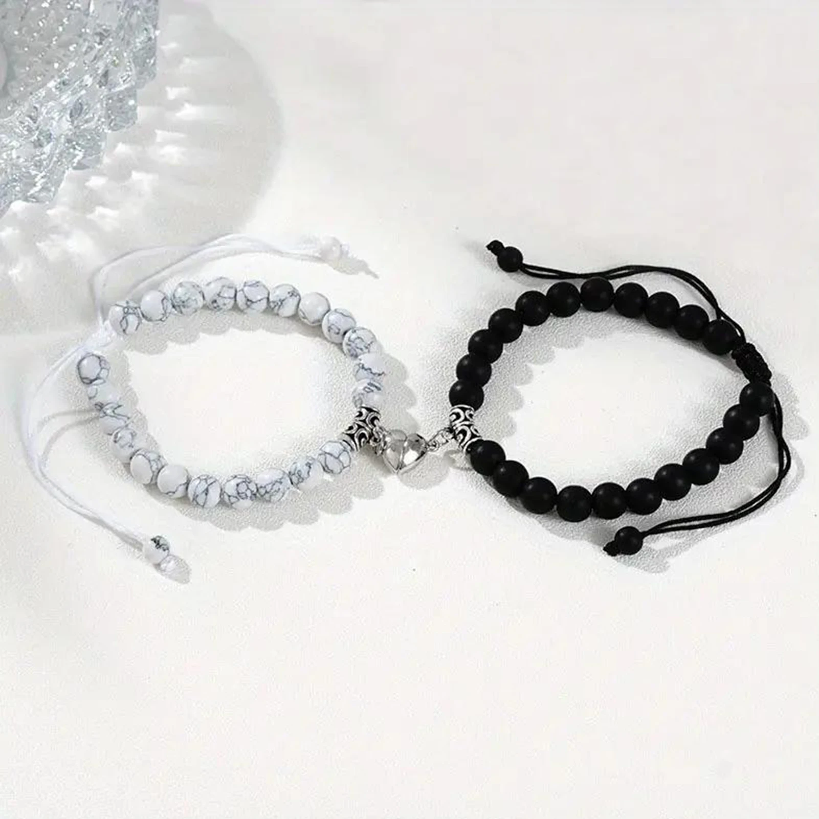 2/4pcs set Magnetic Couple Bracelet Necklace Black White Natural Stone Beads Good Friend Bracelet Set Fashion Jewelry Gifts 2025