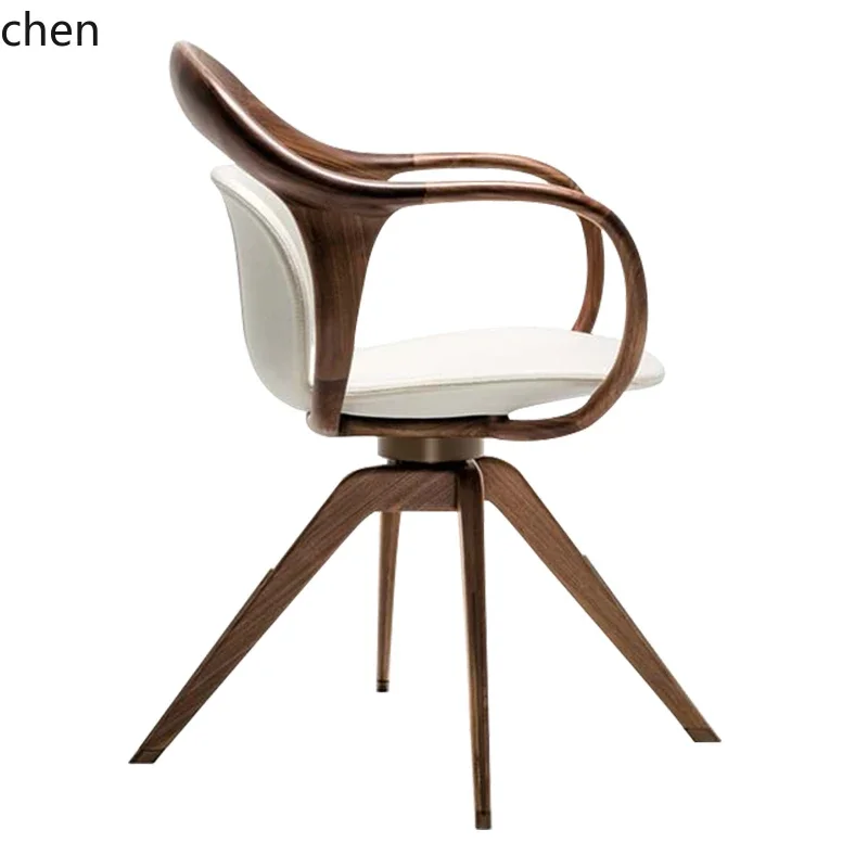 YFY  high-end modern black walnut leather solid wood leisure chair, Nordic rotating book chair home decor