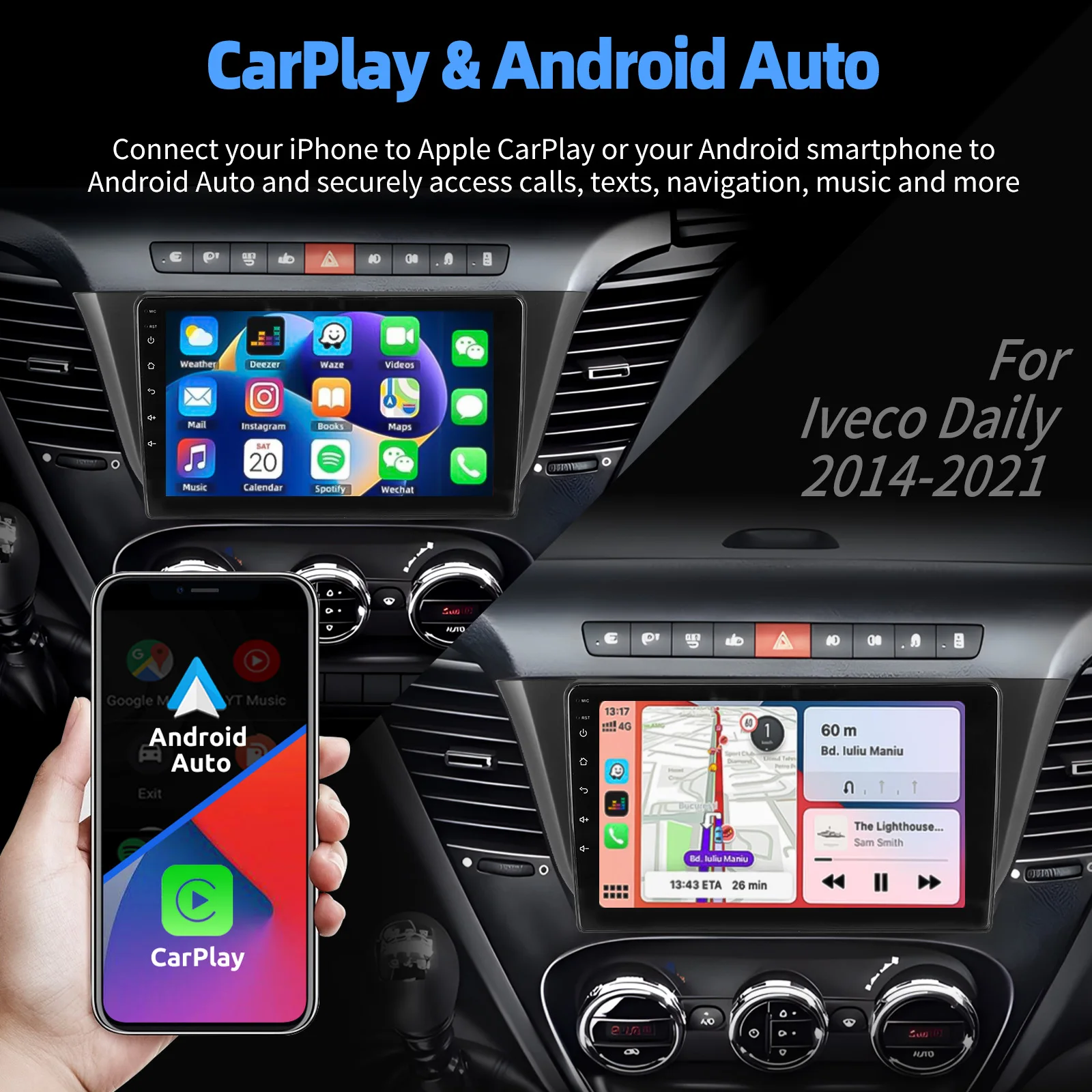 ESSGOO 9-Zoll Wireless Carplay für Iveco Daily 2014-2021 Autoradio Android 15 GPS NAV SWC Bluetooth Wifi RDS USB FM Mirror Link – Detail 8