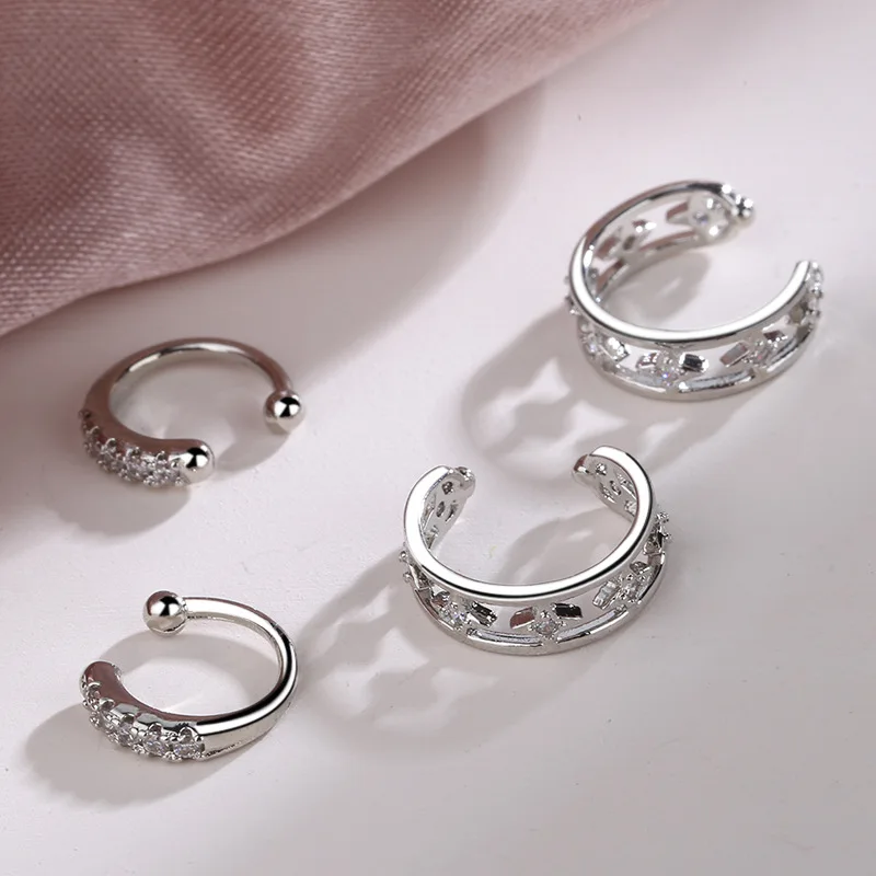 1PC Fashion Crystal CZ Heart Hollow Geometry Ear Cuffs Without Hole Clip Earrings Non-Piercing Fake Cartilage Earrings For Women
