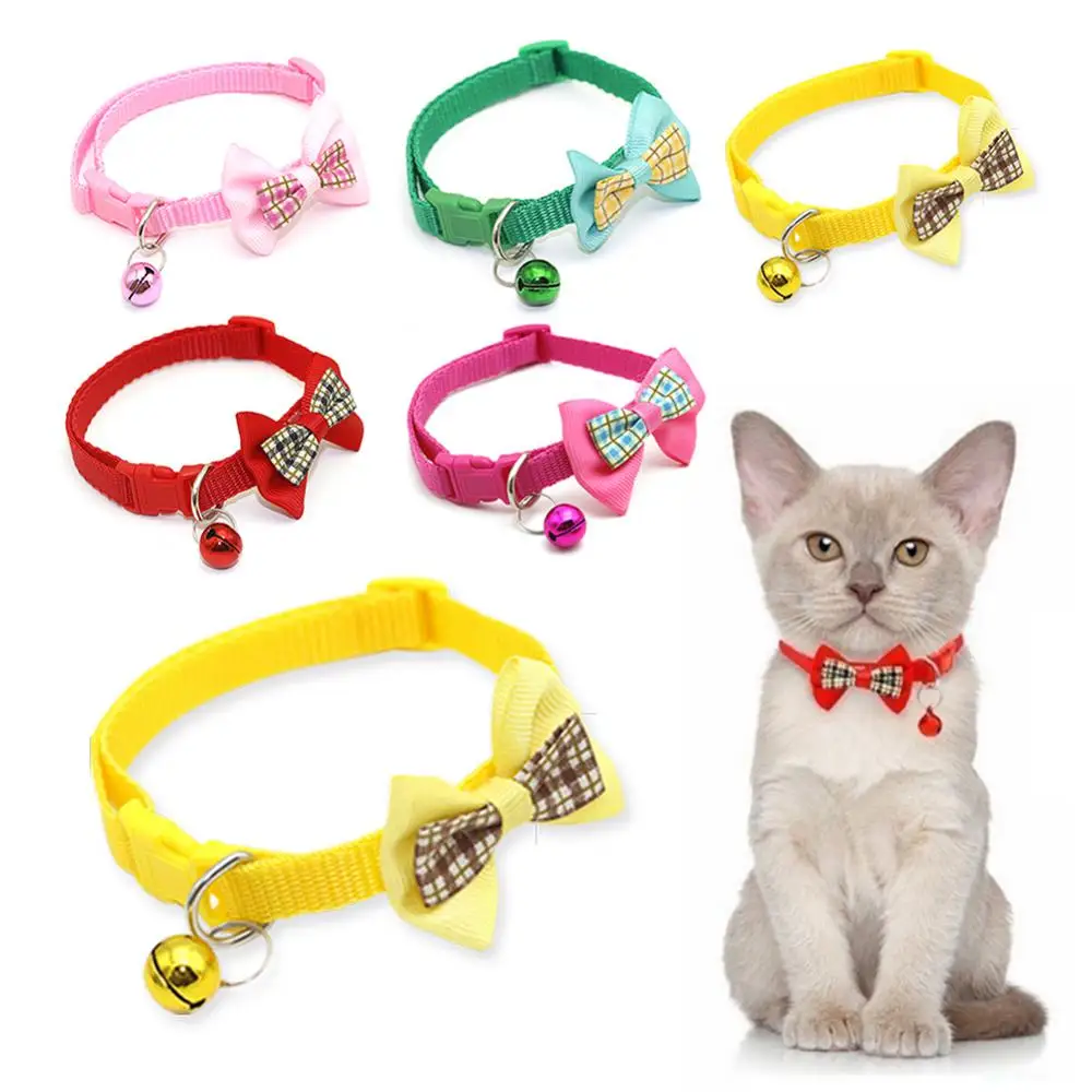 Dog Cat Collars Soft And Comfortable Adjustable Bow Knot Cat Collar Cute Design Bow Bell Collar Cat Jewelry