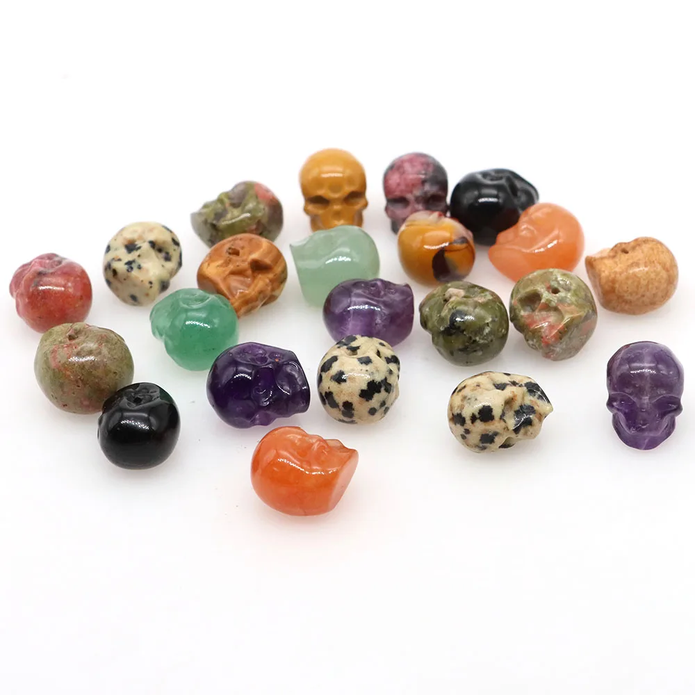 Natural Stones Carved Skull Pendant Healing Crystal Halloween Loose Spacer Bead Jewelry Making Bracelet Necklace DIY Accessories