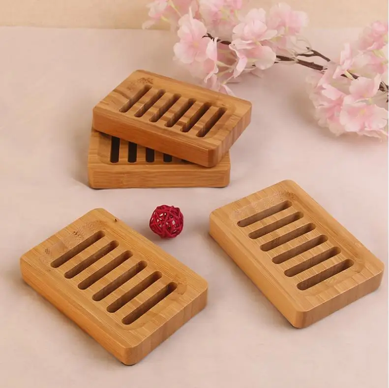 

100pcs Natural Bamboo Soap Dishes Tray Holder Storage Rack Plate Box Container Bathroom Soap Dish 12.5*9cm ni676