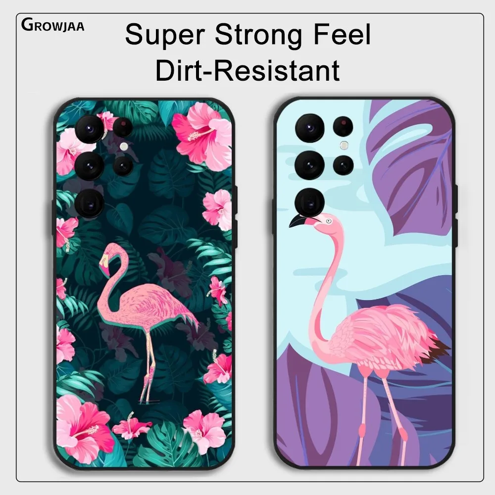 Pink Red Flamingo Wildflower Phone Case For Samsung Galaxy S25 S24 S22 S23 Ultra S21 S20 Plus 5G Protective Silicone Funda