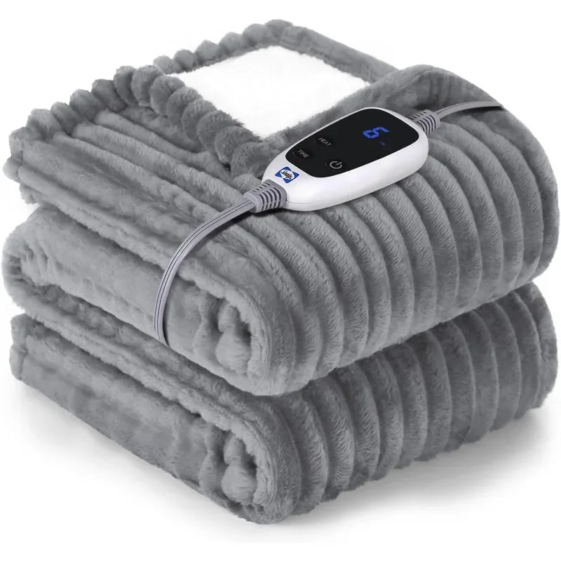 Heated Blanket Electric Throw, Ribbed Flannel to Sherpa,50