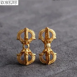 100% 925 Silver Gold-plated Tibetan Dorje Beads Buddhist Vajra Symbol Charm Jewelry Findings