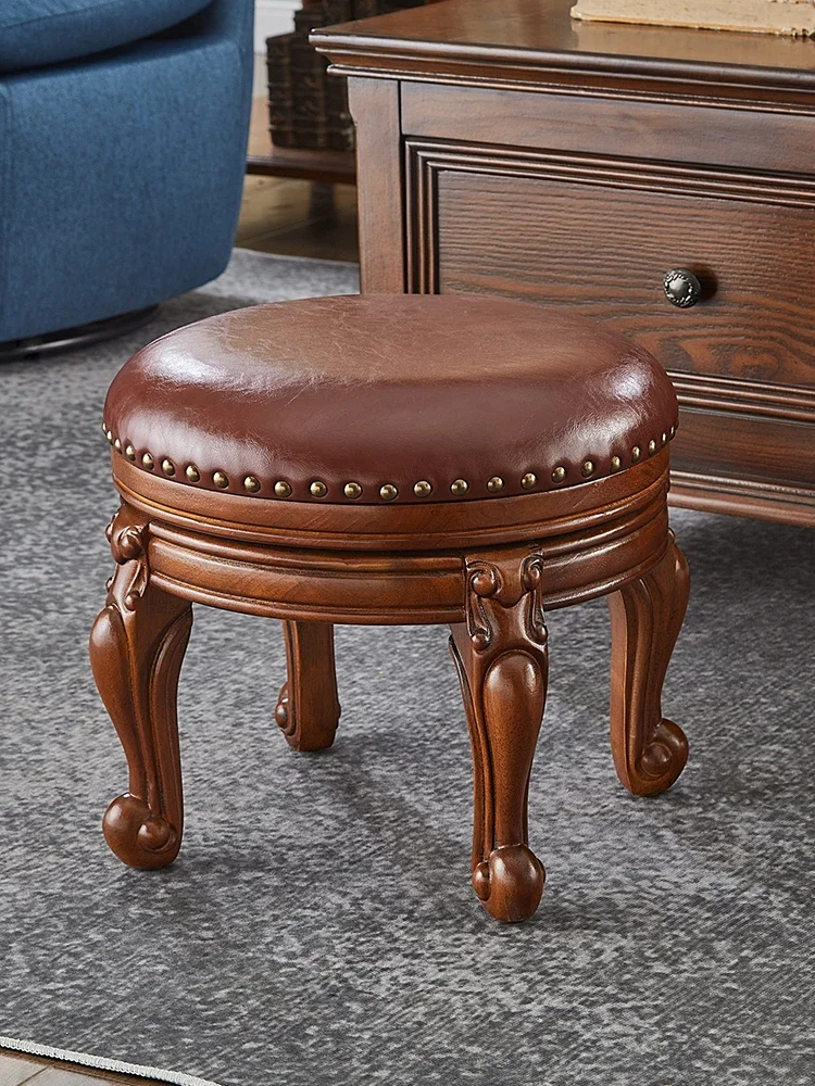 Full solid wood American round stool, low l, doorstep shoe changing  living room sofa, coffee table, Europea