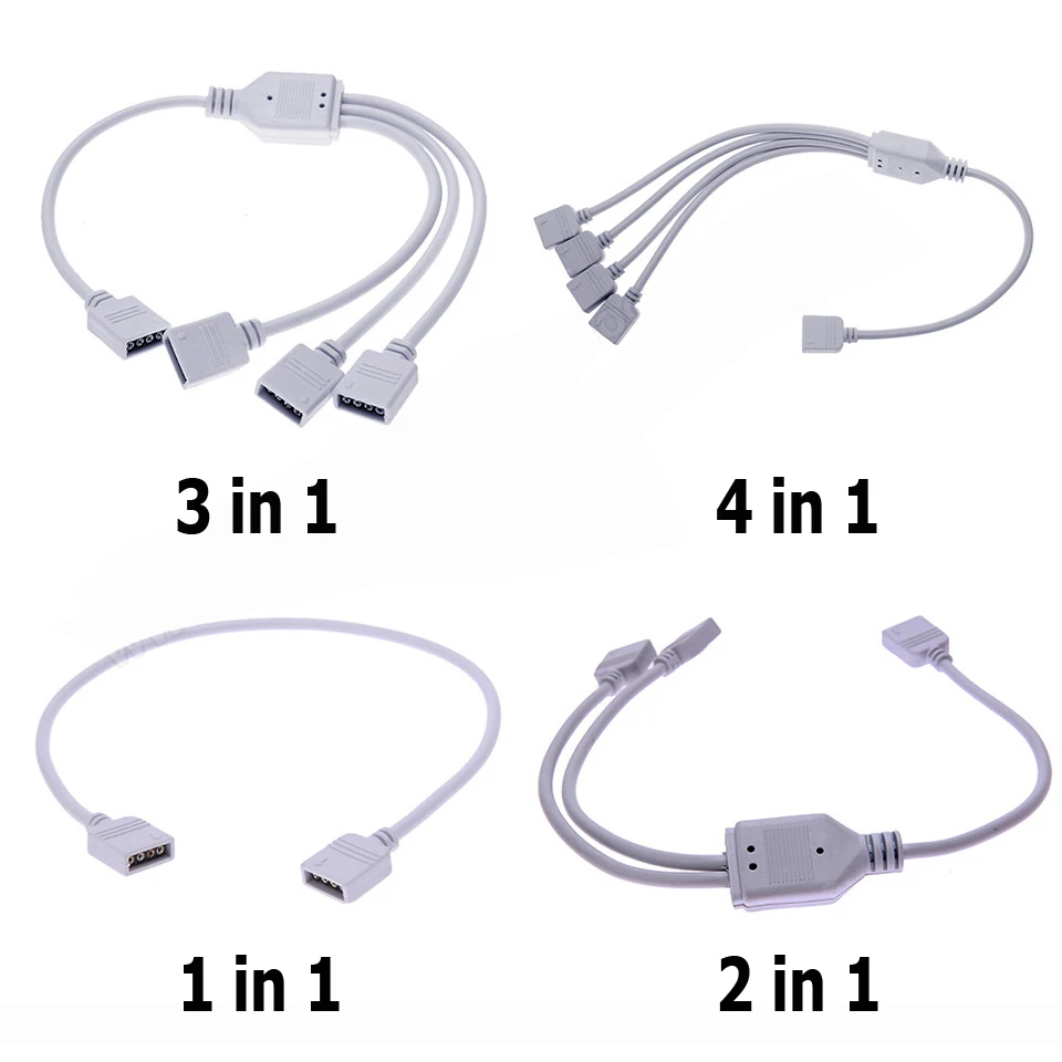 1pc 4Pins RGB LED tape Connector 1 to 2 3 4 plugs power Splitter Cable 4pin needle female Connector wire for RGB Led Strip Light
