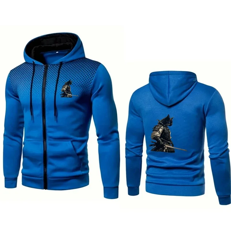 

Men's Hooded Jacket Blue Samurai Warrior Printed Pattern Casual Outdoor Sportswear for Men