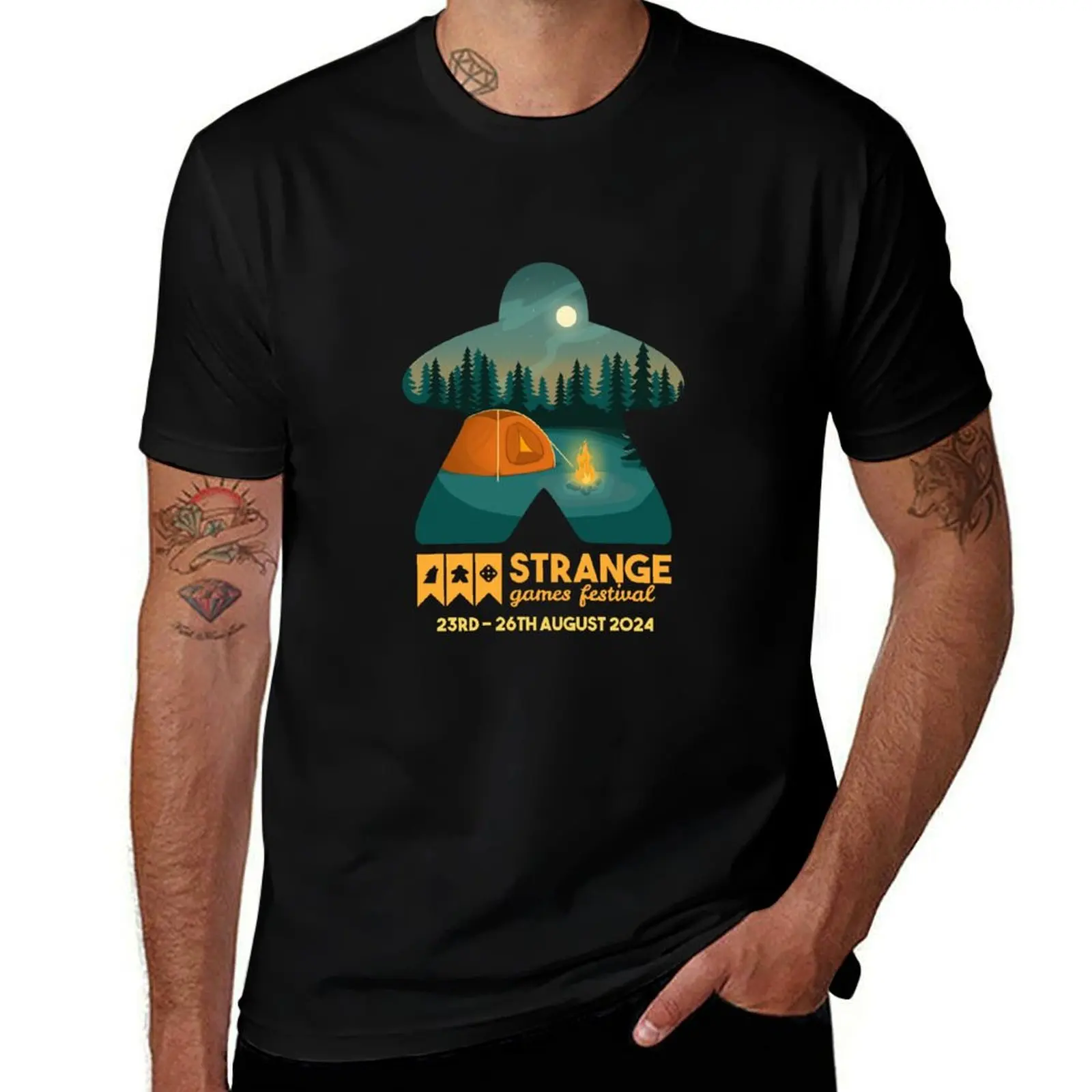 Strange Games Festival Meeple (dark) T-Shirt Work Wear Lightweight Tee T-Shirt