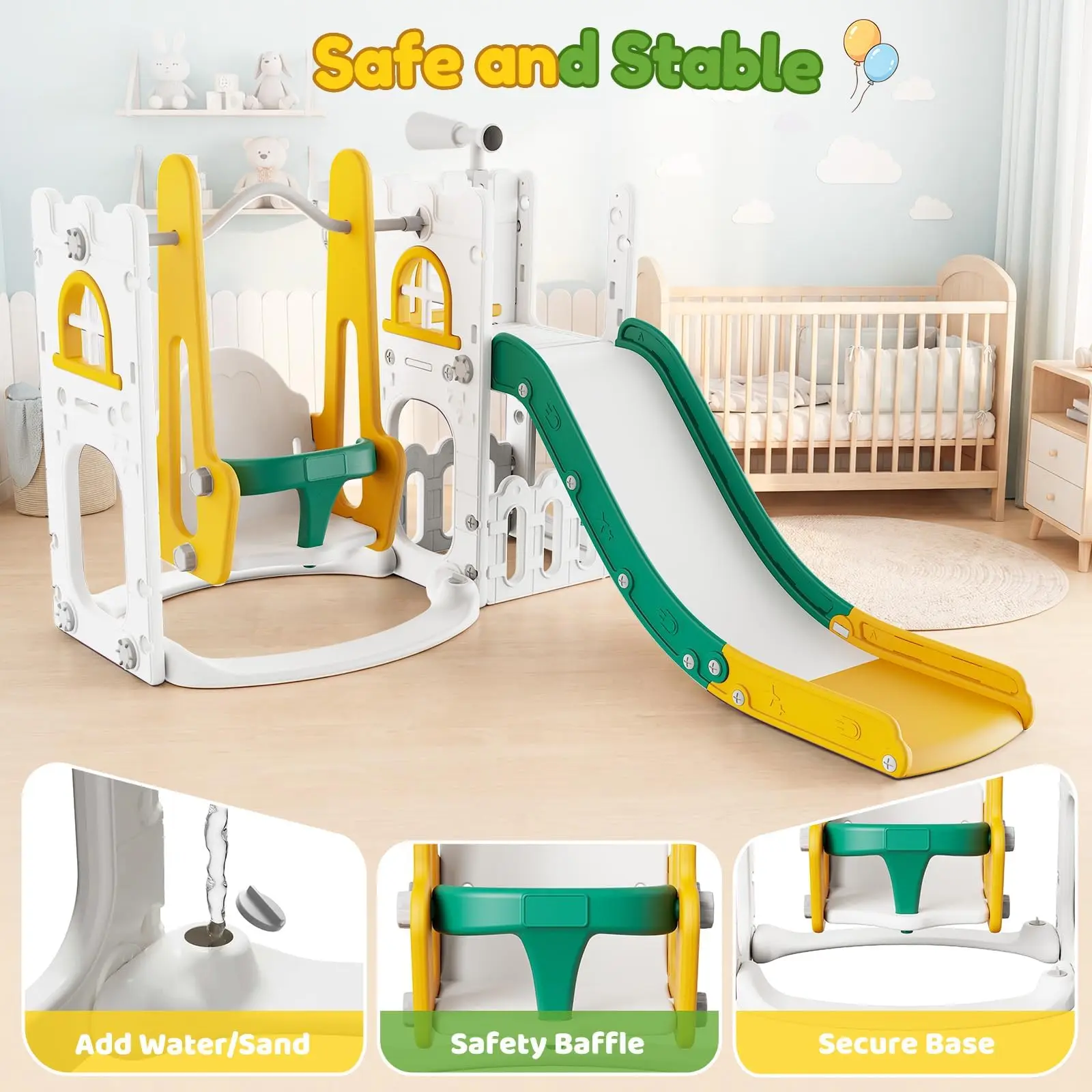 7 in 1 Toddler Slide And Swing Set Indoor Outdoor Kids Playground Climber Basketball Hoop Telescope Castle Playhouse For Ages 1+ view 7