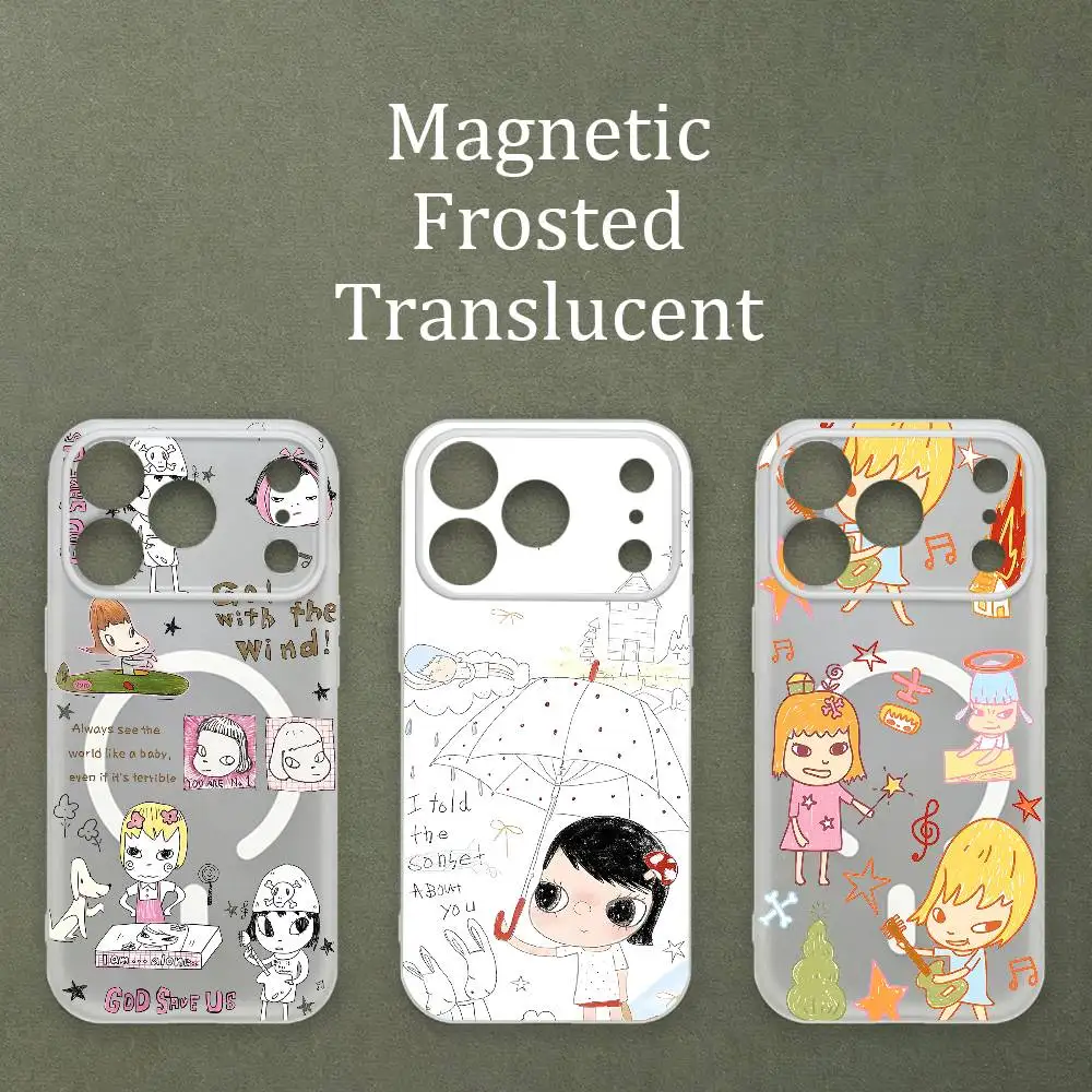 

N-Nara Y-Yoshitomo Magnetic Matte Semi Clear Soft Case For MagSafe Shell iPhone 11 15 17 16 12 14 13 Pro Max