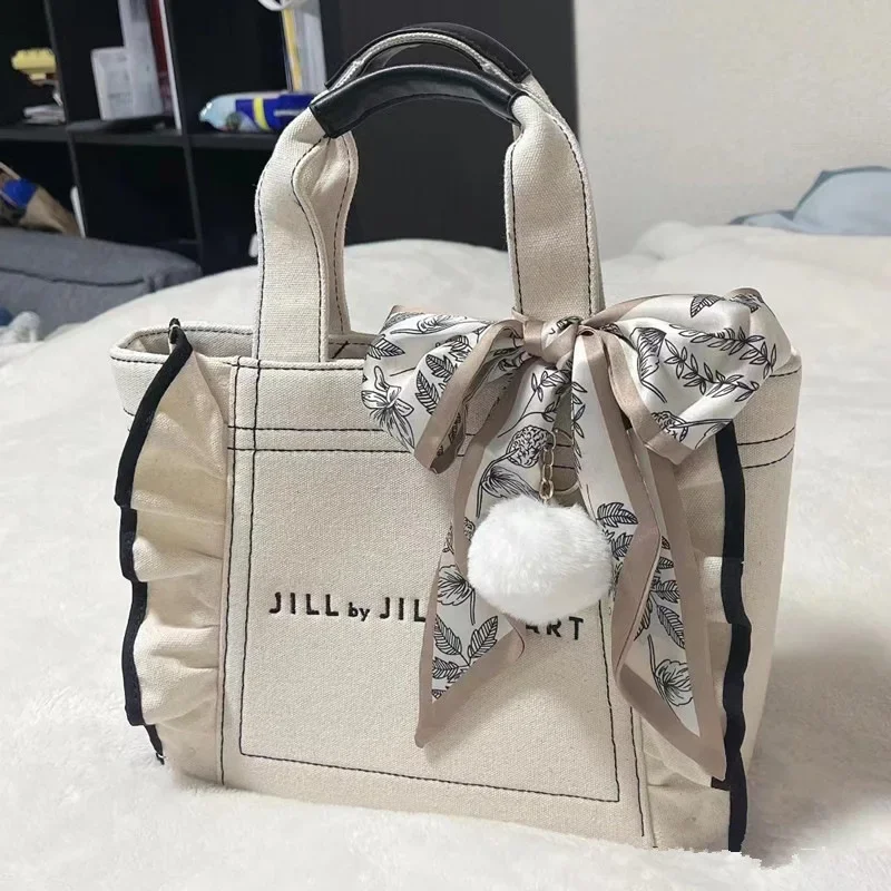 Casual Handbags for Women Japanese Style Ruffles Canvas Bag New Large Size Bags Girls Commuter Portable Messenger All-Matching