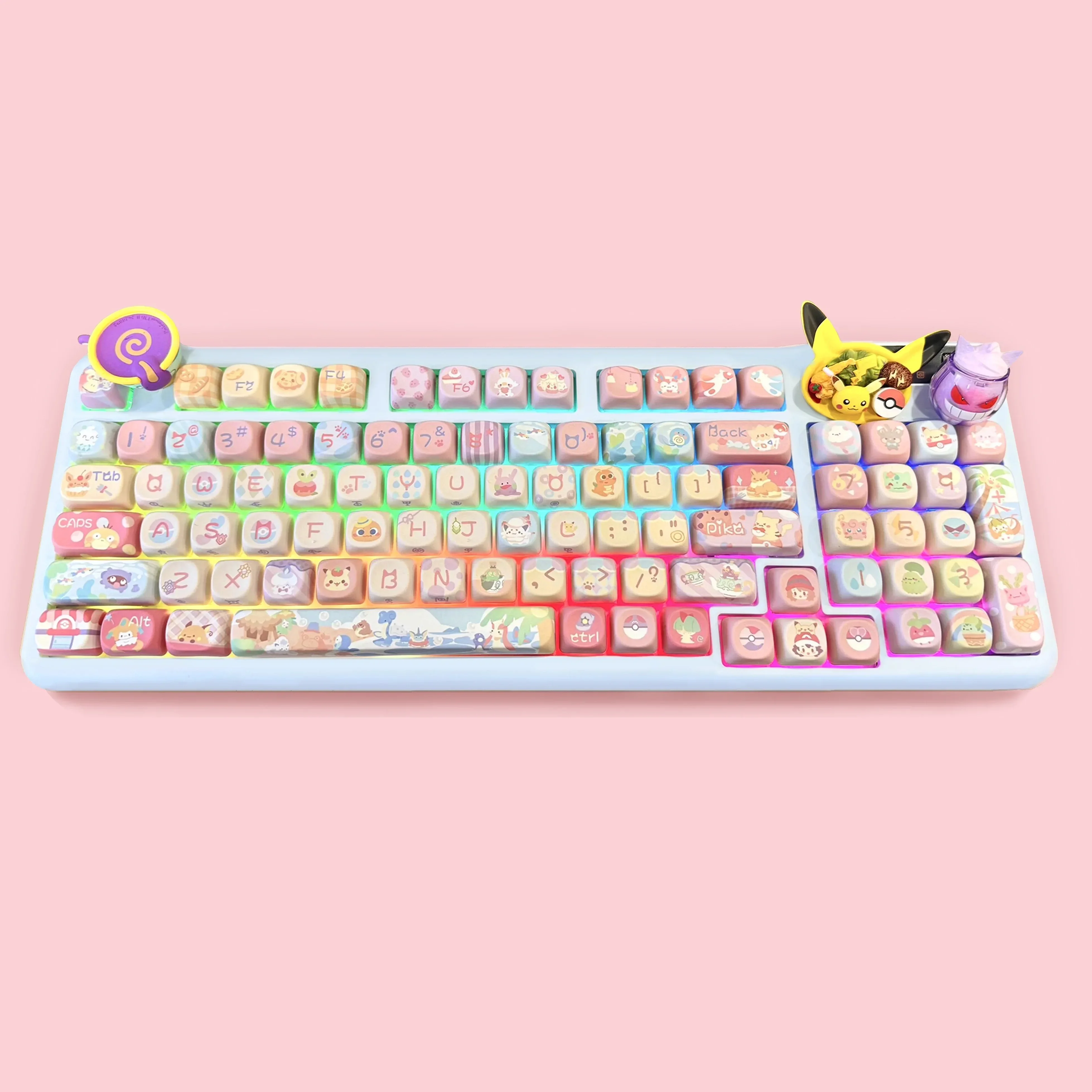 Anime Pocket Keycaps 142keys Mao/moa Pbt Keycaps Customization Diy Cute Pink Monsters Keycaps For Mechanical Keyboard Gifts