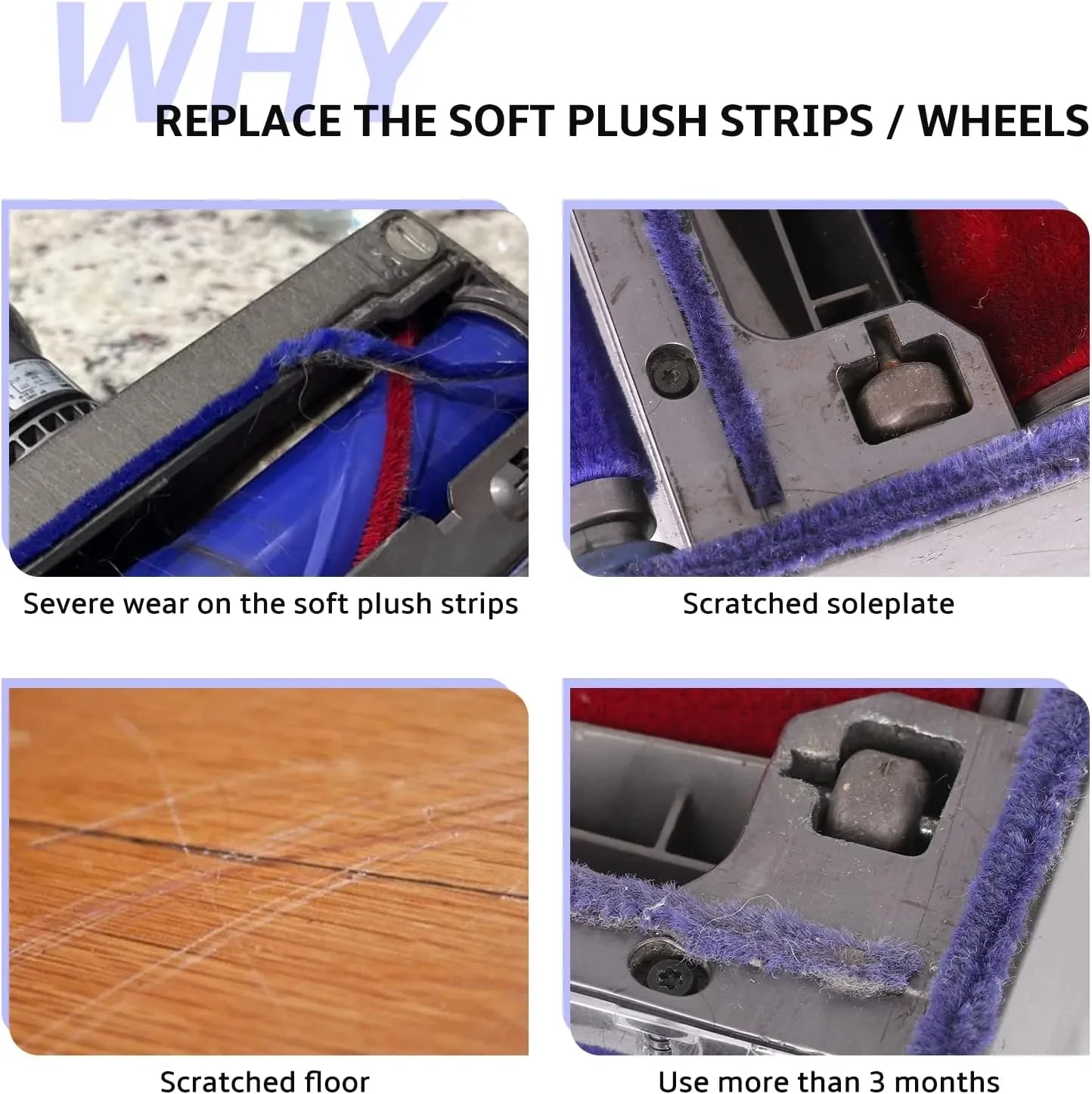 Soleplate Wheels Replacement for Dyson V6 V7 V8 V10 V11 DC62 Direct Drive Cleaner Head Strips Felt Strips Rollers Replacement Pa