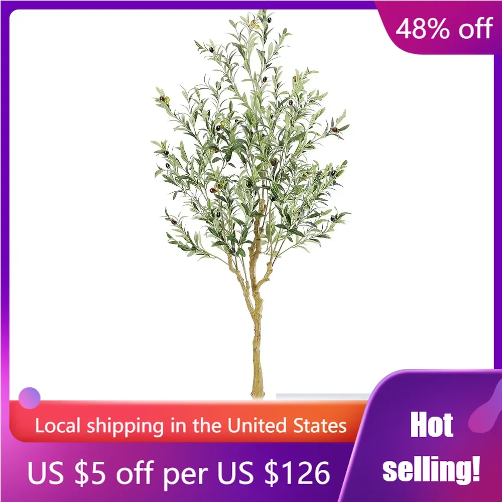 6 Ft (72 in) Tall Faux Olive Tree,Realistic Texture Potted Silk ,Fake Olive Trees Indoor Outdoor for Office Living Room Decor