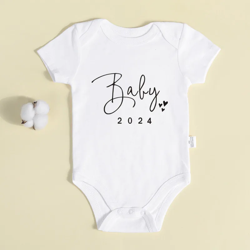 Baby 2024 Pregnancy Announcement Newborn Baby Bodysuits Cotton Summer Boys Girls Romper Jumpsuit Clothes Outfit