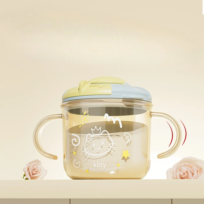 Children's milk cup household drinking straw milk specific cup PP anti drop one cup three uses